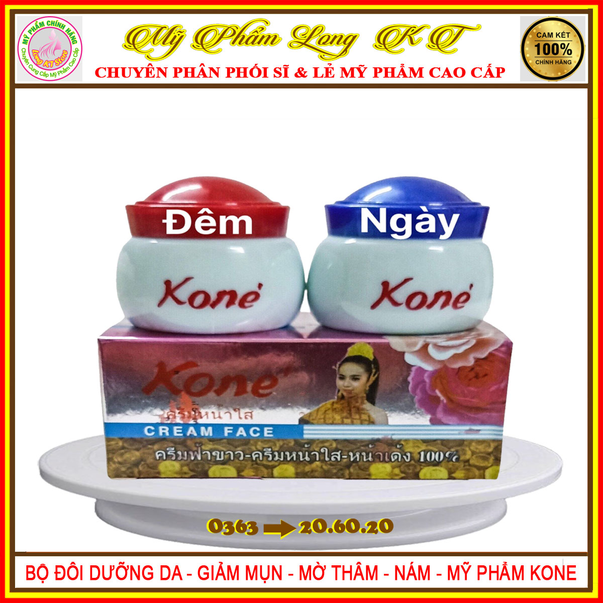[Kone] Bộ Kem face Kone Ngày Và Đêm Thái Lan nám, tàn nhang, kết hợp làm trắng da Không bắt nắng do có thành phần chống nắng trong sản phẩm Không gây kích ứng da. Không gây nhờn da Dễ dàng rửa sạch trong nước