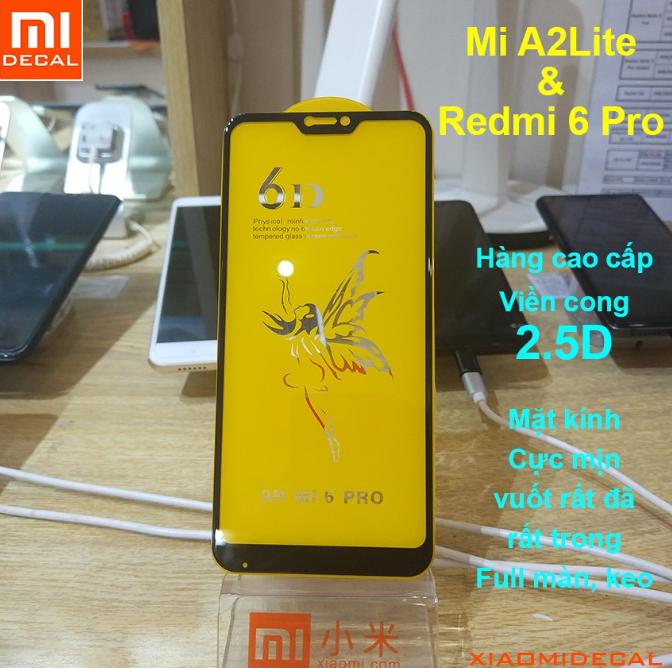 Mi A2Lite / Redmi 6Pro ] Kính Cường Lực Cao Cấp 6D Viền Bo Cong 2.5D Mặt Kính Trong, Trơn, Mịn - Màu Đen