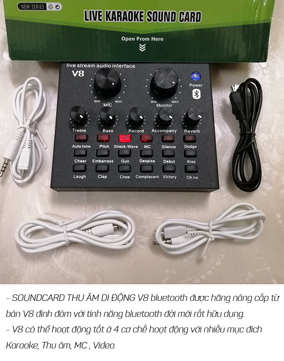 Bộ sound card thu âm v8 có autotune chất lượng cao hỗ trợ live stream