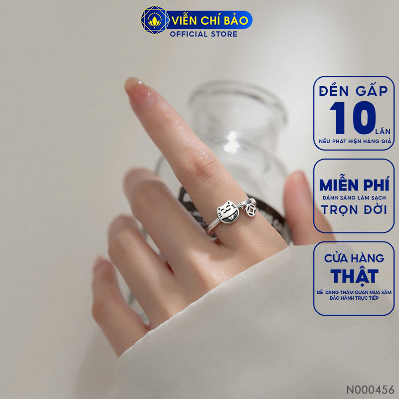Nhẫn bạc nữ Mèo thần tài Neko Kim Tiền chất liệu bạc Thái S925 thời trang phụ kiện trang sức nữ Viễn Chí Bảo N000456