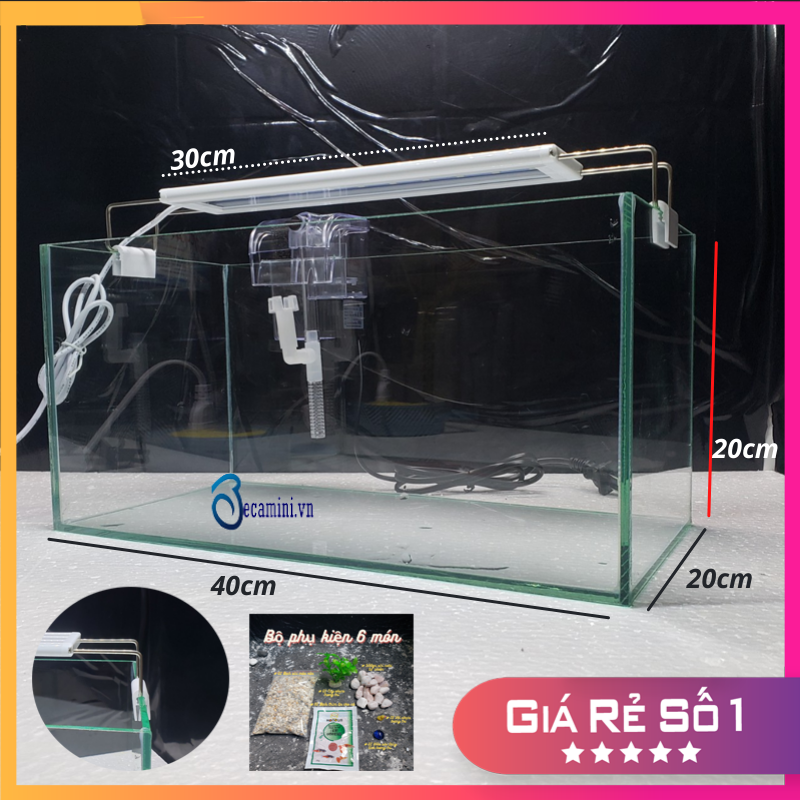 Bể cá mini 40x20x20  Combo HỒ LỌC ĐÈN TẶNG 5 món phụ kiện