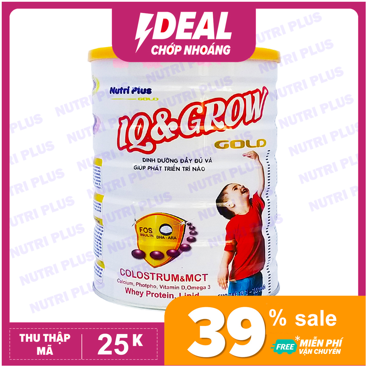 Sữa bột IQ-GROW cho trẻ tăng chiều cao, thông minh vượt trội NUTRI PLUS GOLD- 900G -Không dành cho trẻ dưới 2 tuổi