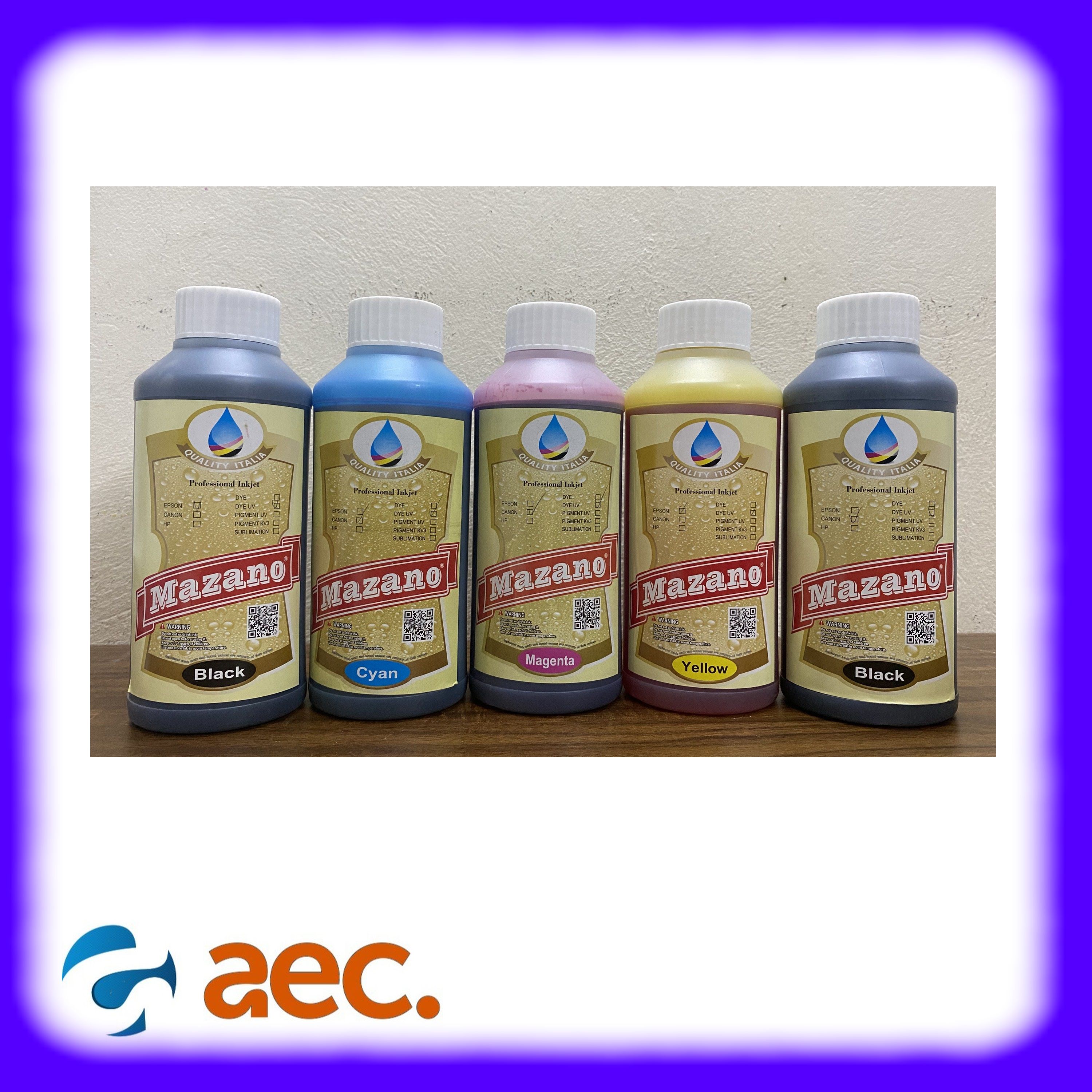 Bộ 5 chai mực dye uv chất lượng cao, chống bay màu thương hiệu mazano chai 500ml gồm 5 màu dùng cho các máy in phun canon ix6770 / ix6870 / ix6820 / ix6860 / g1000 / g1010 / g2000 / g2010 / g3000 / g3010 / ip2770 / ip7270