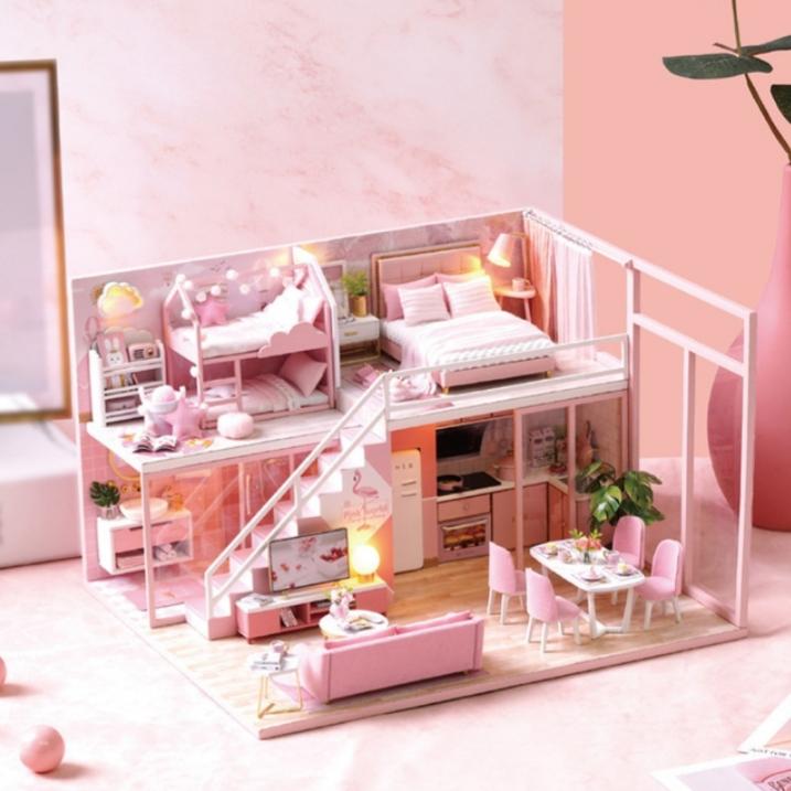 Mô hình nhà gỗ DIY My Daily Life - Pink chưa bao gồm mica che bụi