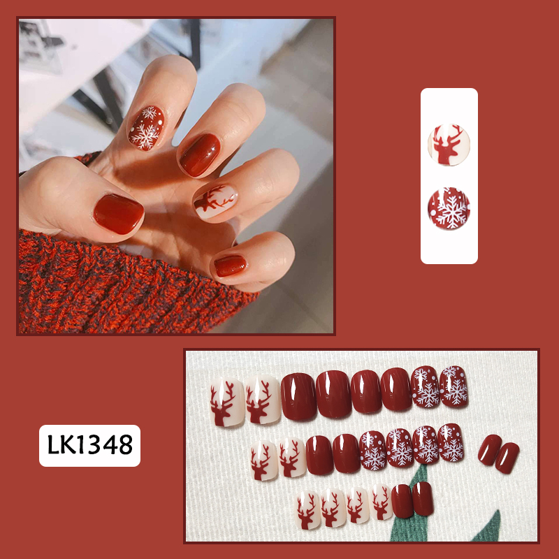 [Tặng keo] Hộp 24 móng tay giả/nail giả móng giả, HỌA TIẾT TUẦN LỘC TUYẾT Nail Somie'Lee cao cấp móng tay giả có keo sẵn móng tay giả học sinh mong tay gia chống nước