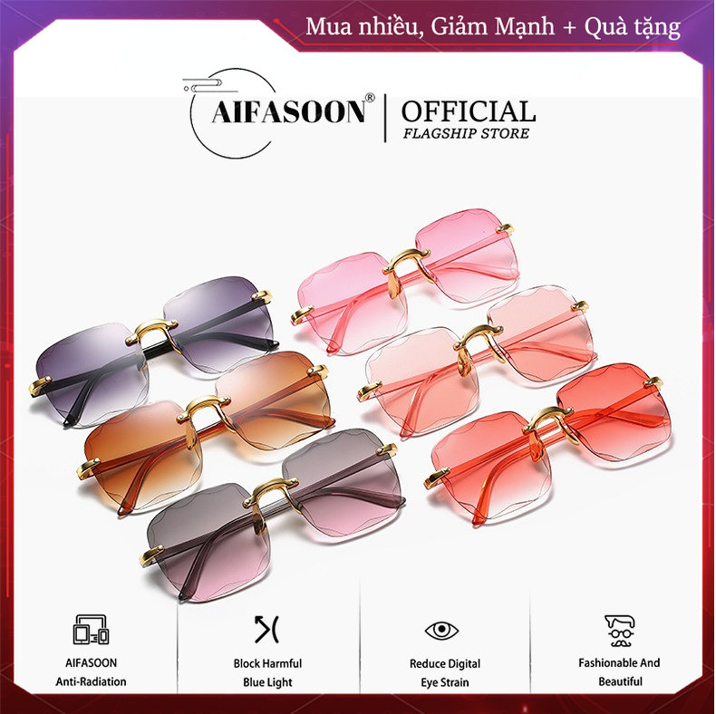 AIFASOON Khung Lớn Kính Râm Vuông Không Khung Kính Râm Nữ Kính Chụp đường