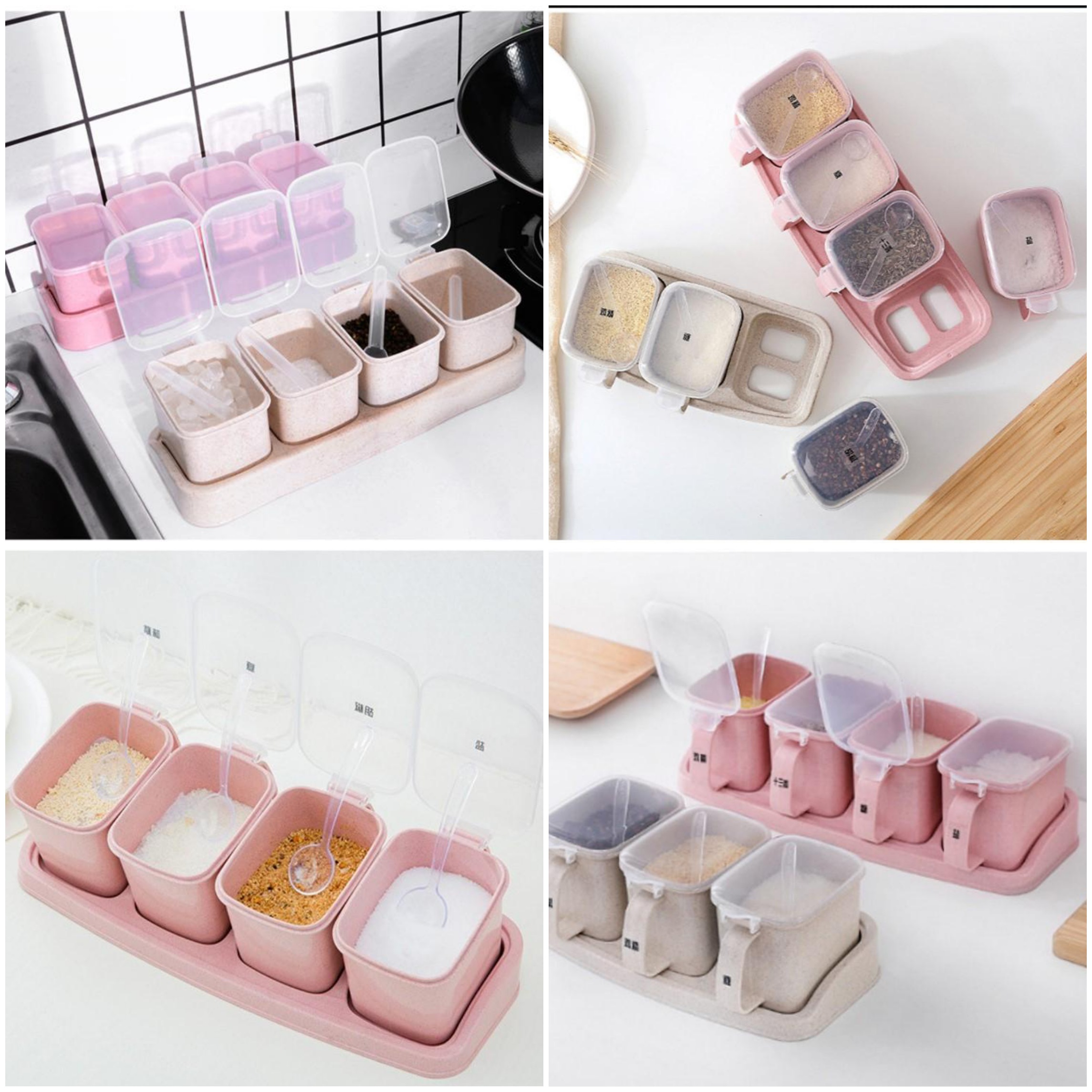 Set 4 Lọ Đựng Gia Vị Muối , Đường, Hạt Nêm, Tiêu, Bột Ngọt, Chất Liệu Từ Nhựa Lúa Mạch An Toàn Và Thân Thiện Với Môi Trường Và Sức Khỏe, Dễ Dàng Rửa Sạch.