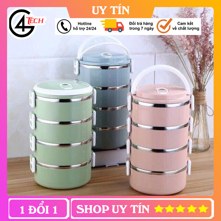 Hộp cơm 4 tầng lõi inox giữ nhiệt cực tốt - hộp đựng cơm 4 tầng siêu chắc chắn