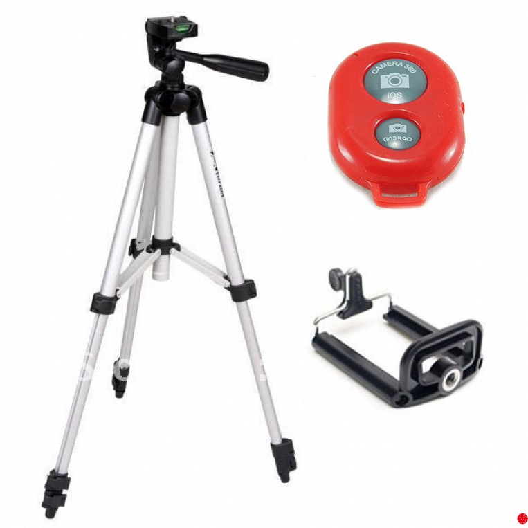 Bộ sản phẩm đa năng (1 Tripod chân chụp ảnh + 1 Giá đỡ điện thoại + 1 Remote (Đỏ))