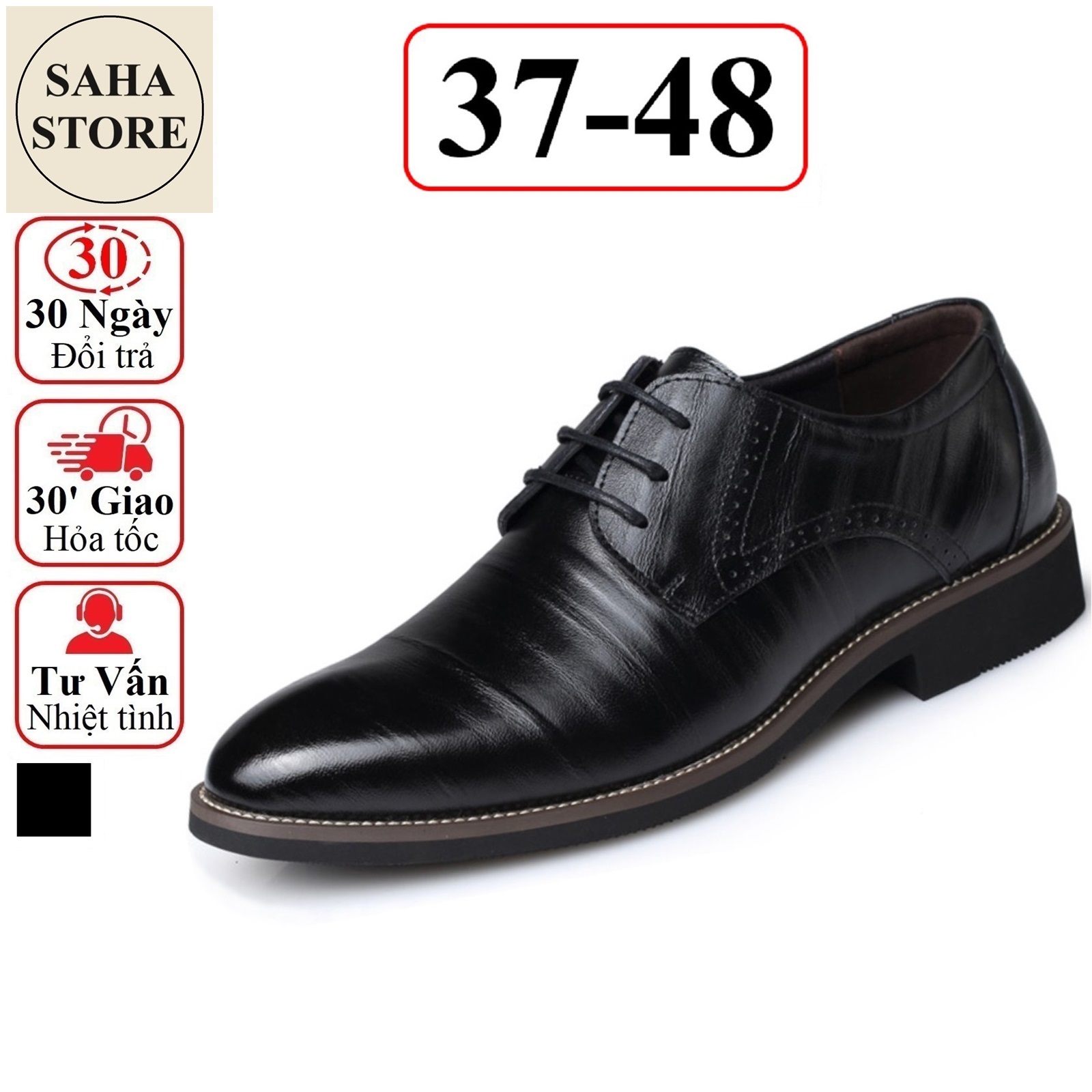 Giày big size nam SAHA132 giầy tây công sở derby đen cỡ to bigsize lớn số 43 44 45 46 47 48 âu trơn đẹp cao cấp buộc dây