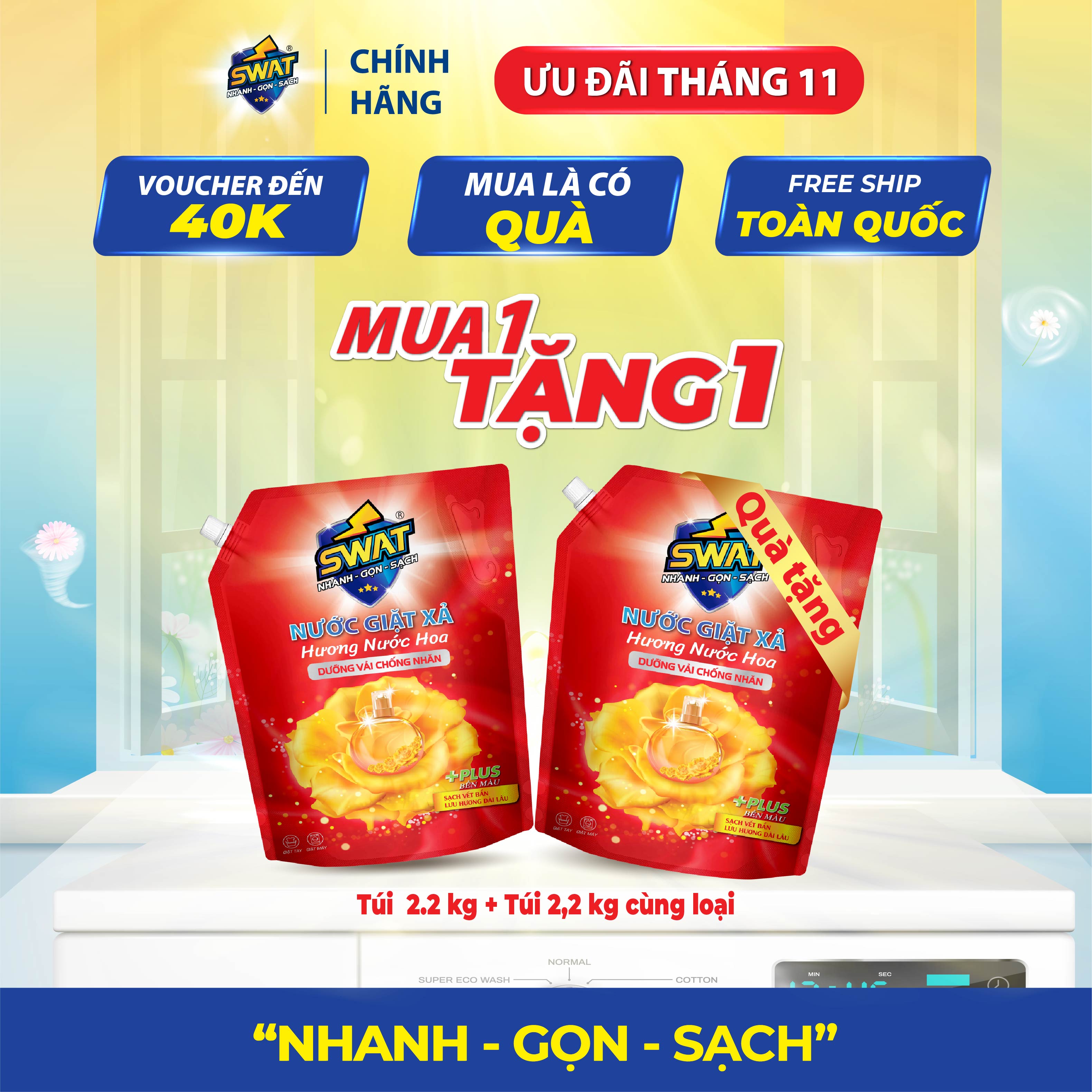  Nước Giặt Xả SWAT Dưỡng Vải Chống Nhăn Túi 2.2Kg 