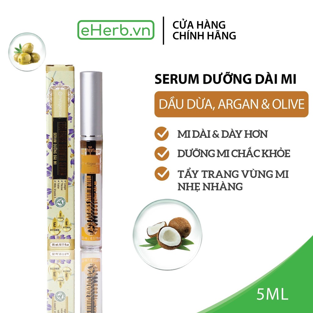 Serum Dưỡng Dài Mi Từ Dầu Nguyên Chất (Dừa Olive Argan) MILAGANICS Mascara giúp chuốt lông mi dài cong 5ml (Tuýp) - eHerb