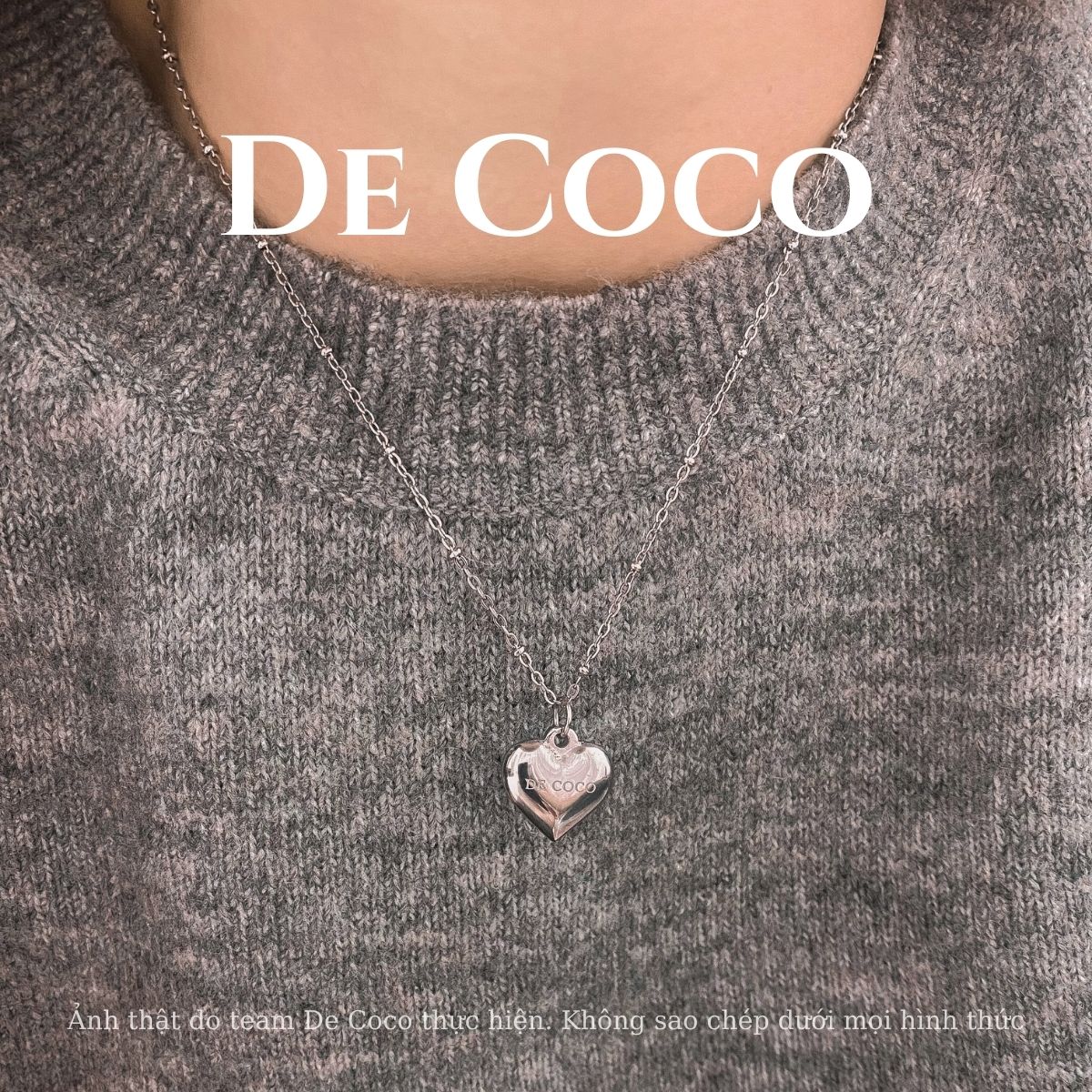 Không đen gỉ - vòng cổ, dây chuyền nữ trái tim phồng sattle de coco