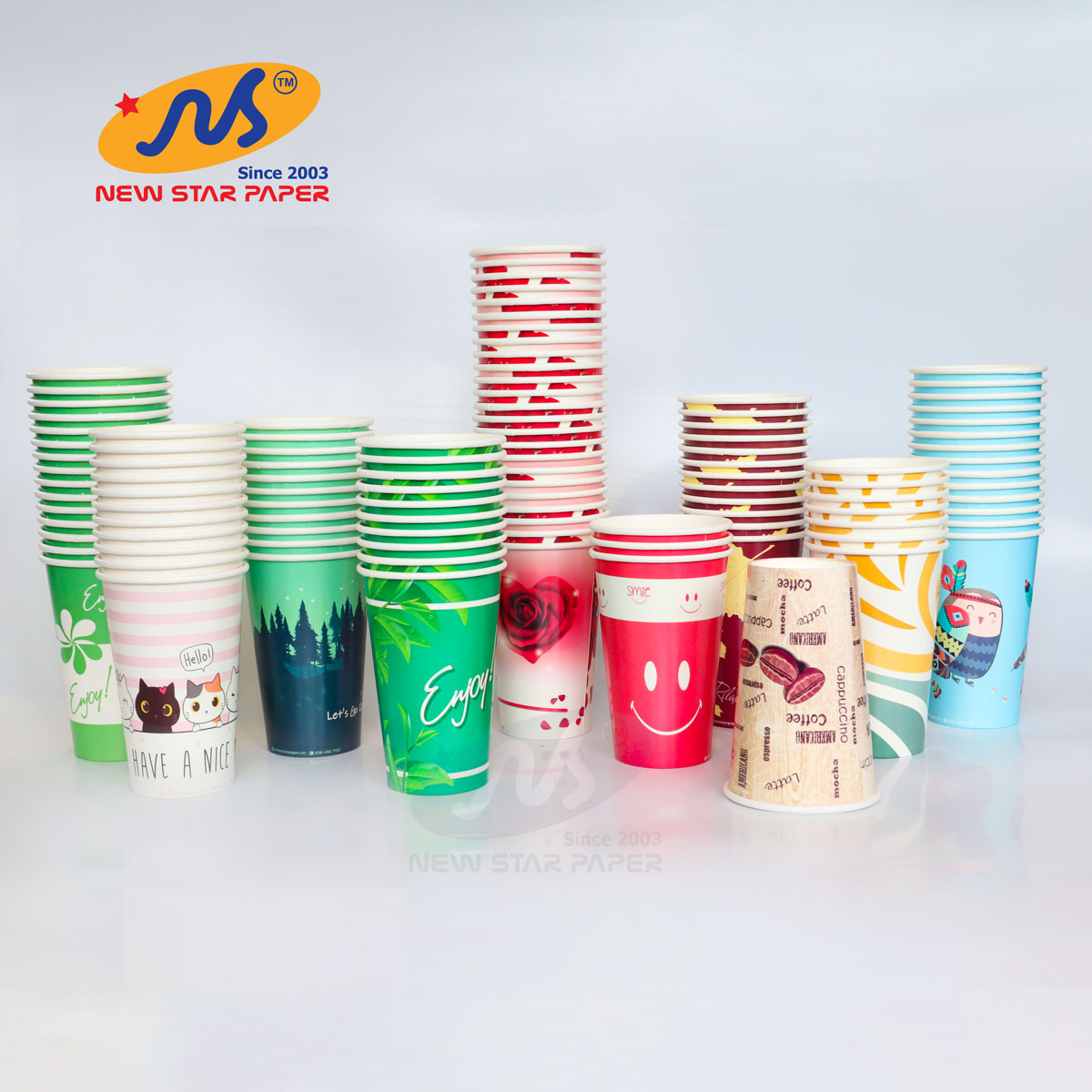 Ly giấy 16oz~472ml - lốc 50 ly giấy có họa tiết
