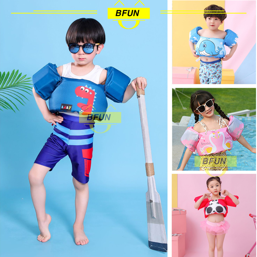 Phao tập bơi đeo tay liền thân cho bé - phao bơi cho bé, áo phao liền thân, phao tay kết hợp phao đỡ ngực, áo phao tập bơi cho bé 2-6 tuổi, phao bơi trẻ em bfun