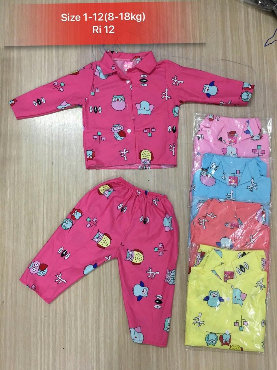 Set 3 bộ tay dài pizama bé trai, bé gái 6-18kg