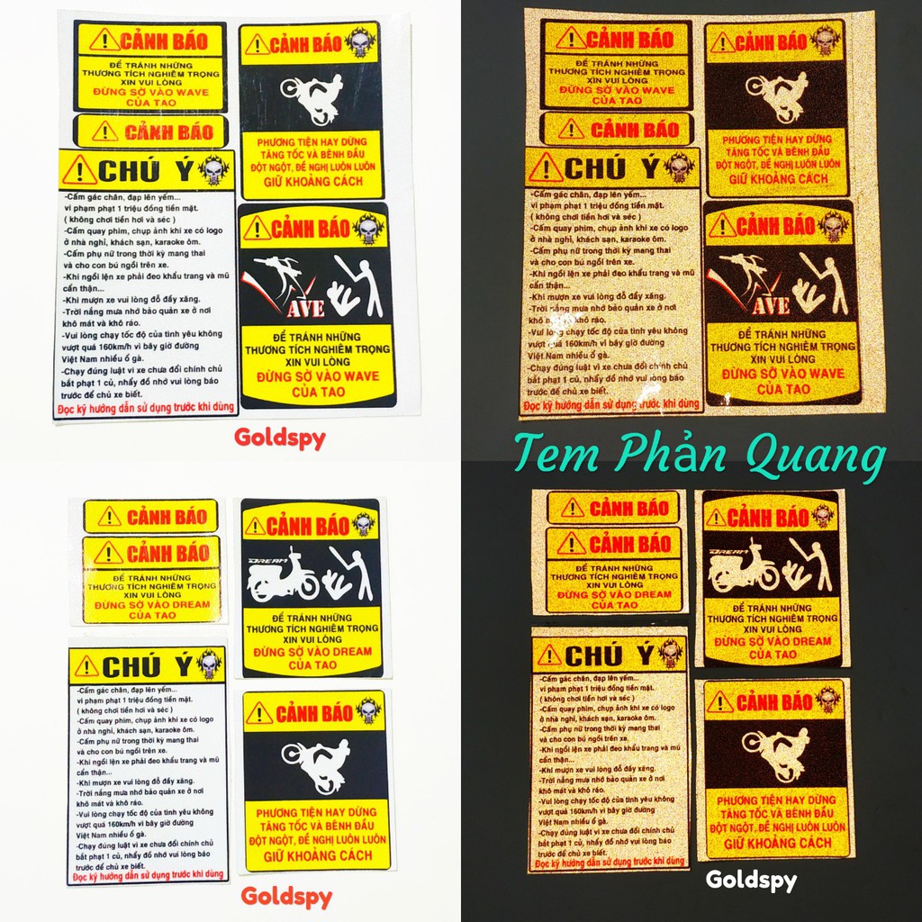 Tem cảnh báo phản quang xe Wave, Dream Tem Decal Xe Máy