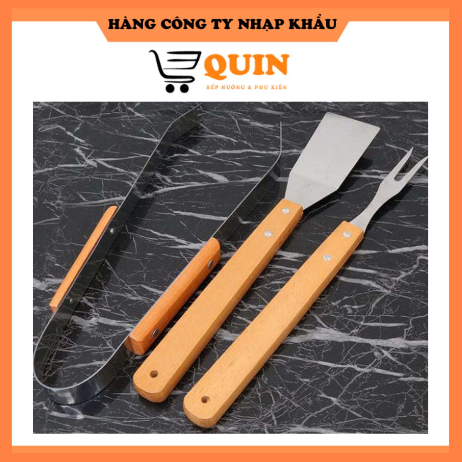 Bộ combo 3 món nướng bbq kẹp gắp nỉa xẻng quin
