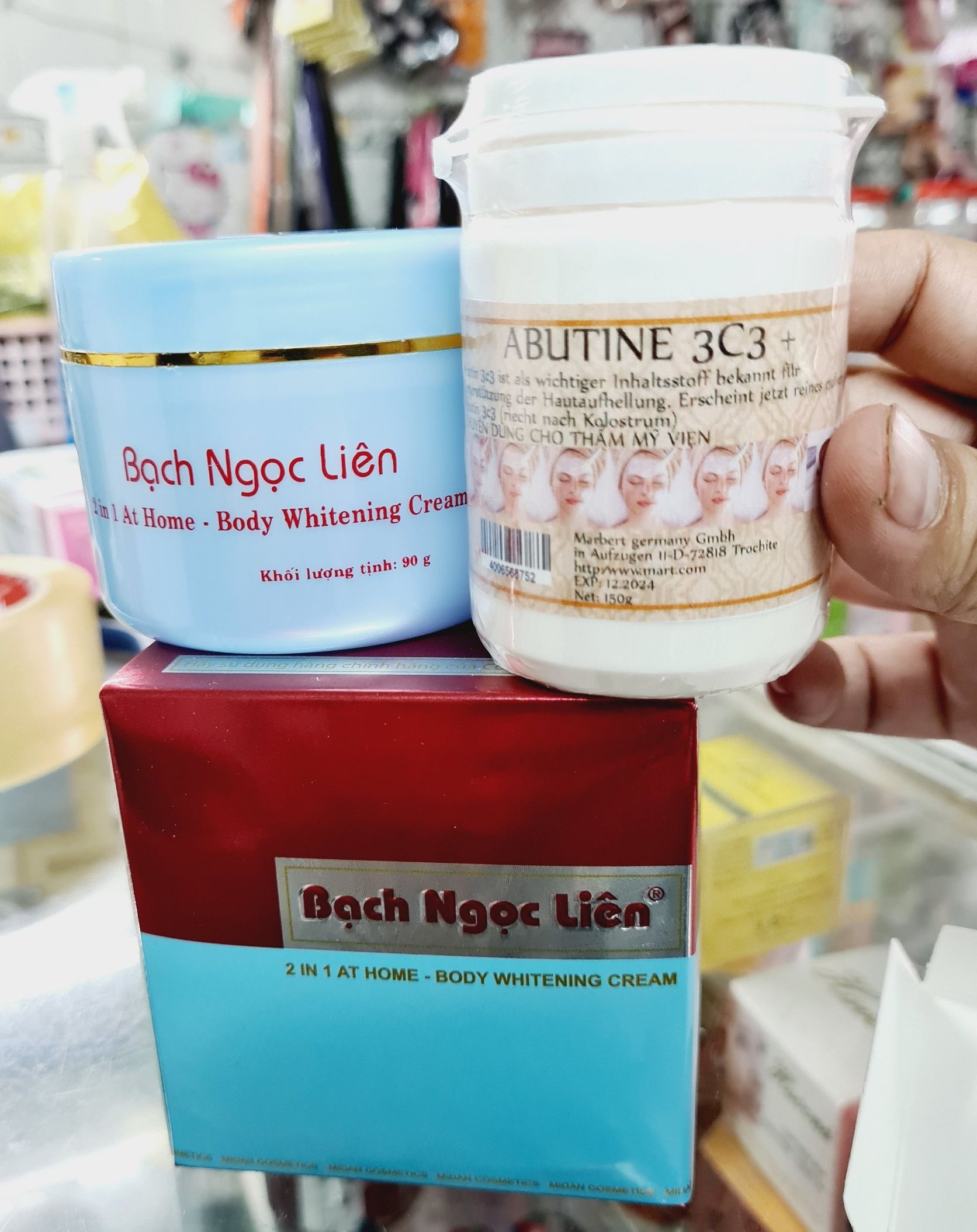 [CHÍNH HÃNG 1 TẶNG 1] Kem Body BẠCH NGỌC LIÊN xanh dưỡng trắng da hủ 90gr | TẶNG 3C3 ABUTINE 150GR TRỘN CHUNG SIÊU TRẮNG