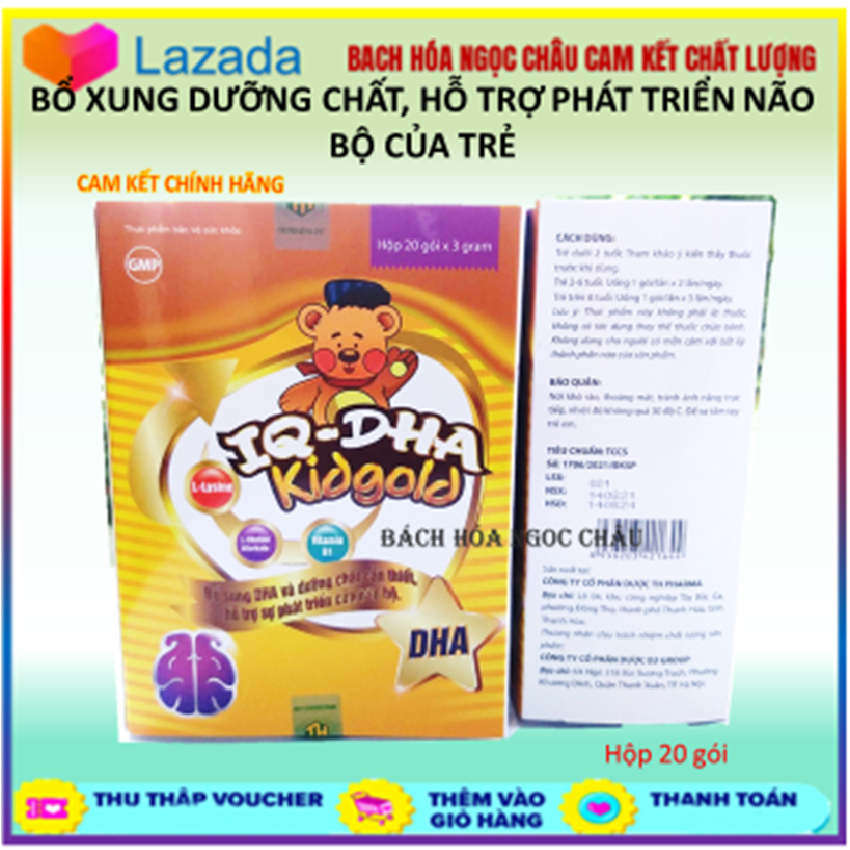 Cốm bổ não cho trẻ em iq-dha kidgold giúp bé thông minh hơn, trí nhớ tốt, bach hoa ngoc chau - hộp 20 gói