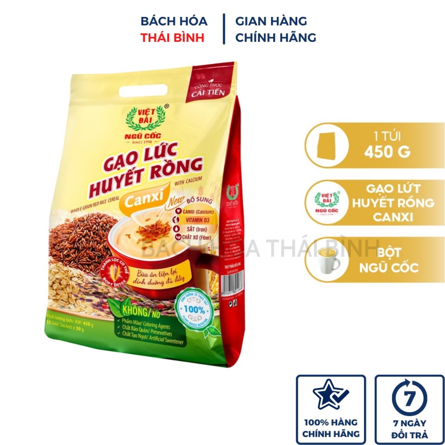 Bột ngũ cốc Gạo lức Canxi Việt Đài túi 600g