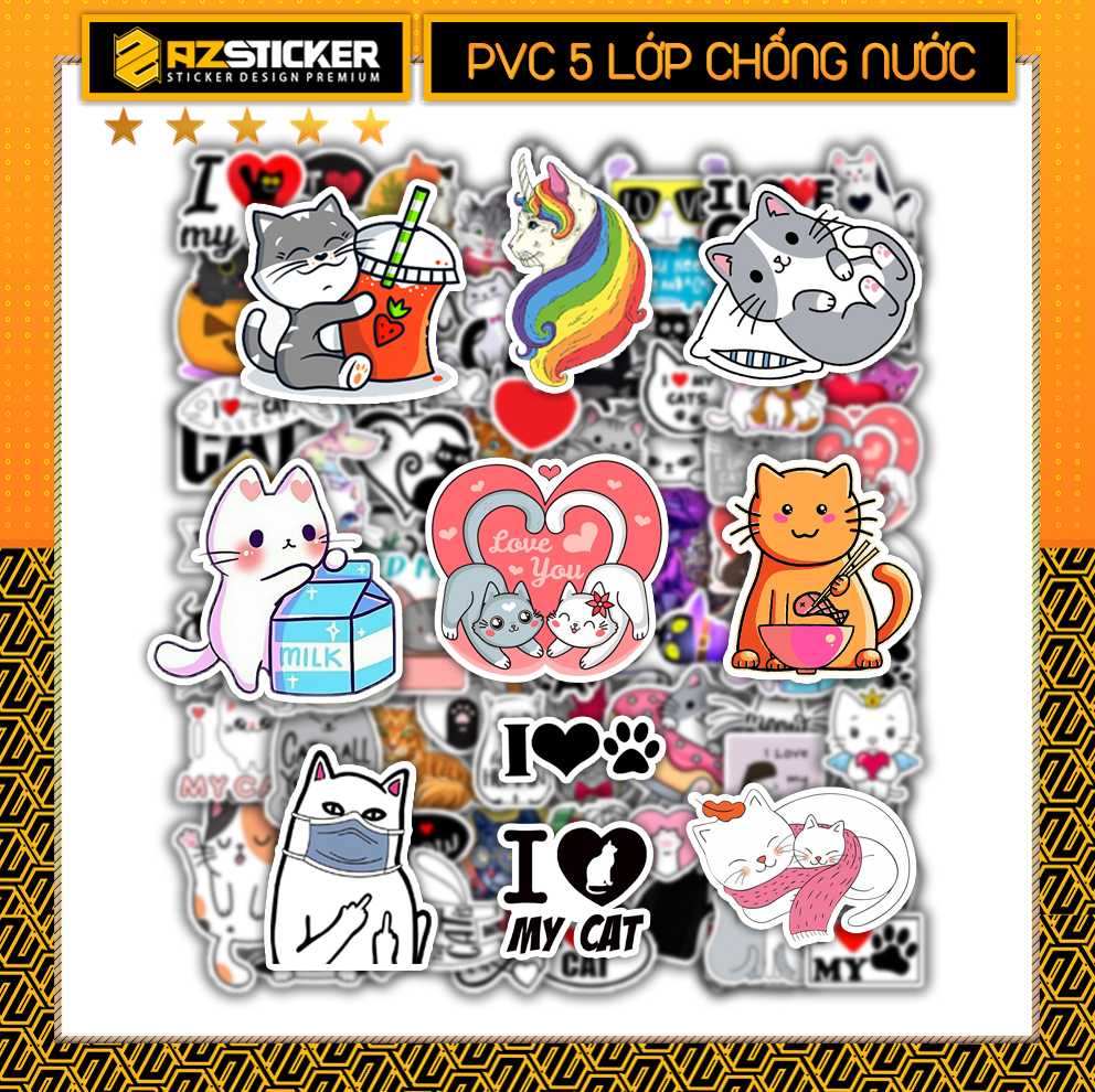 Sticker Cat - Sticker Mèo | Dán Nón Bảo Hiêm, Điện Thoại, Laptop, Bình Nước...Chống Nước, Chống Bay Màu