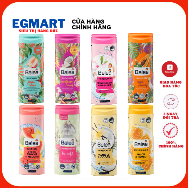 Sữa tắm Balea, sữa tắm của Đức, được chiết xuất tự nhiên, tăng độ ẩm cho da, da mịn màng, mùi hương thơm ngát, nguồn hàng Đức giá rẻ, Date mới