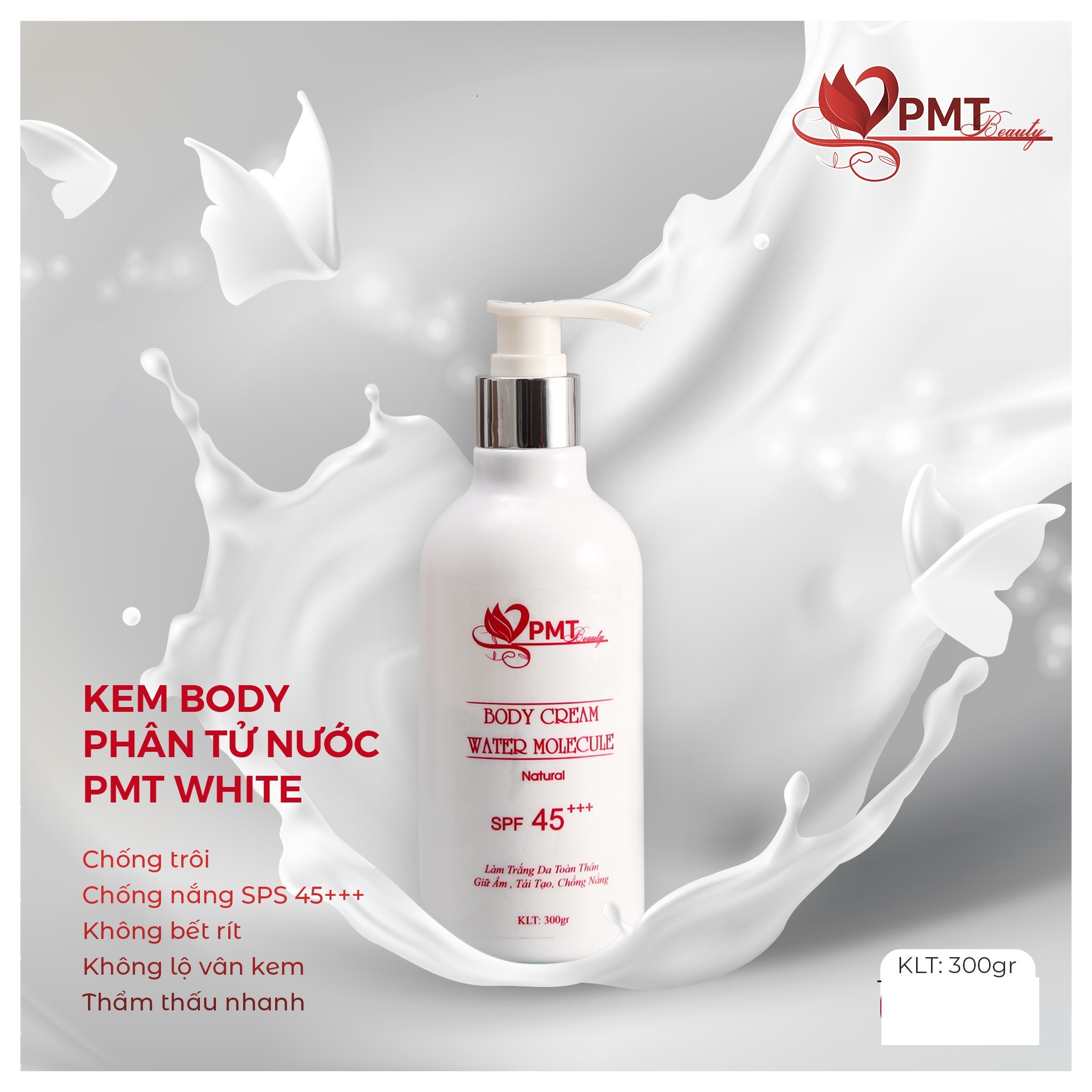 Kem dưỡng trắng da chống nắng toàn thân-không trôi lem khi gặp nước-kem body phân tử nước pmt 300ml