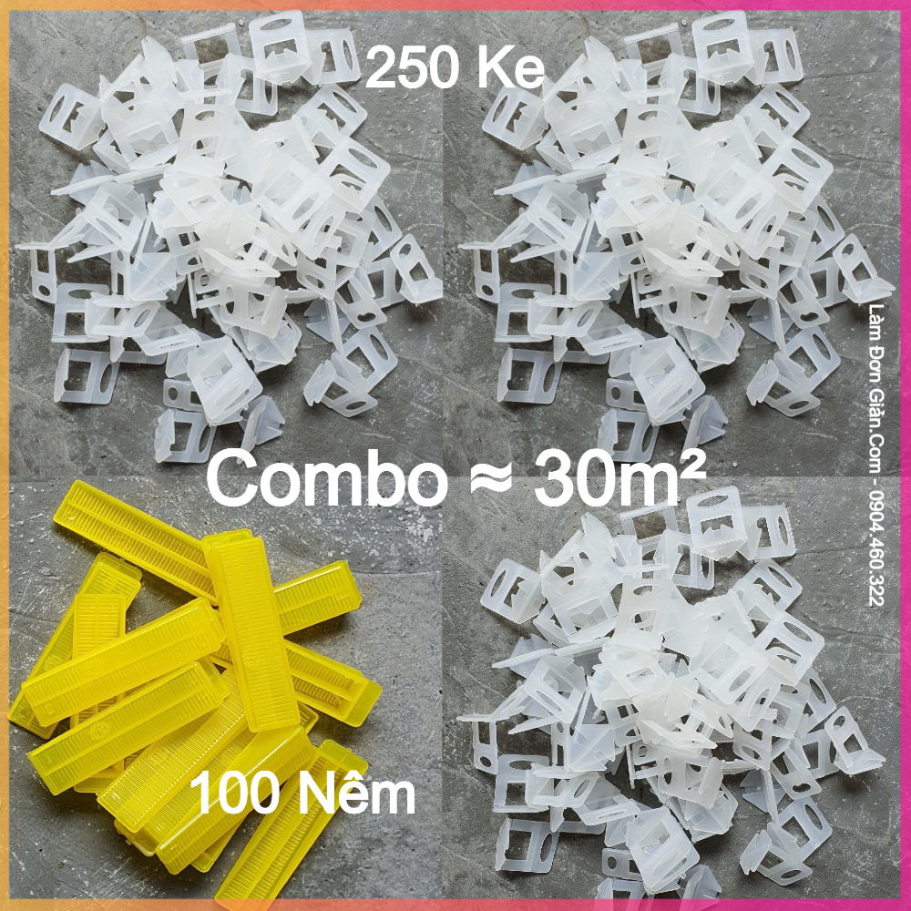 [Lát Tầm 30m2] Combo 350 Ke Lát Gạch Gồm 250 Ke Móc Và 100 Nêm Chốt - Nhựa PP Nguyên Sinh - Mạch Gạch 1mm - 1.5mm - 2mm