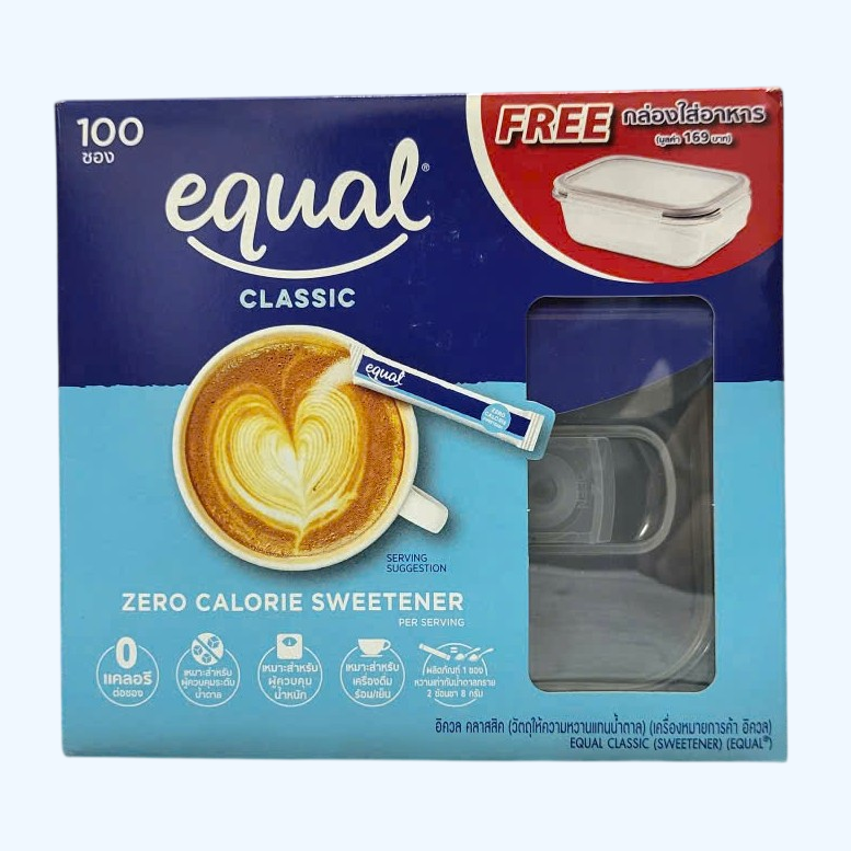 TẶNG HỘP THỦY TINH / EQUAL -- HỘP 100 que x 1gr -- ĐƯỜNG ĂN KIÊNG Zero Calorie Sweetener Sticks (HALAL)