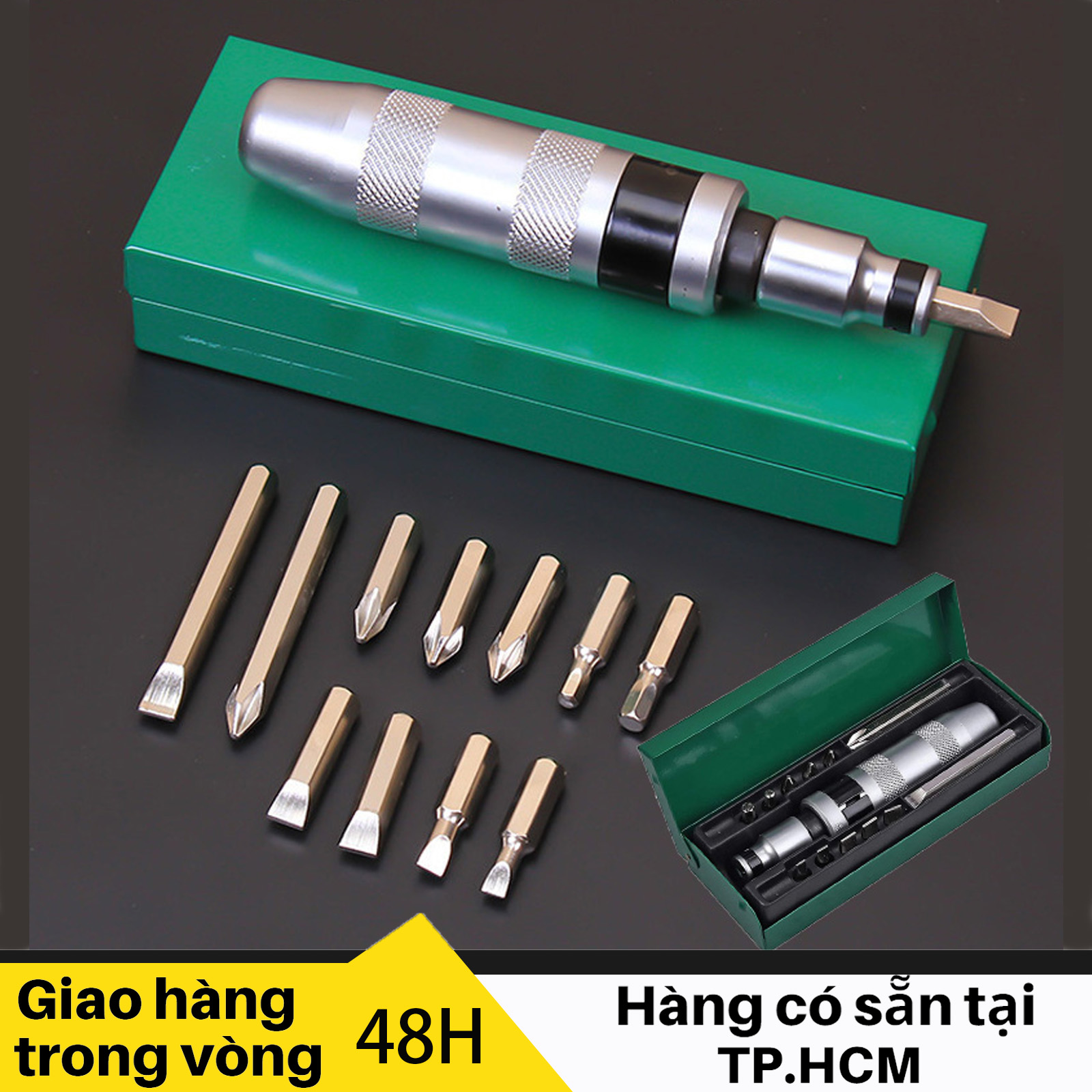 Bộ tô vít đóng xoay chiều cao cấp, 13 đầu đóng chất liệu hợp kim thép và inox