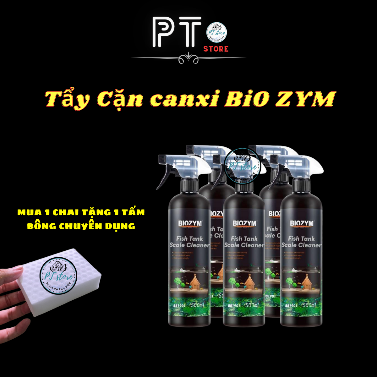 Tẩy cặn canxi Biozym Tank Scale Cleaner vệ sinh vết ố bể kính thủy sinh cá tép cảnh.