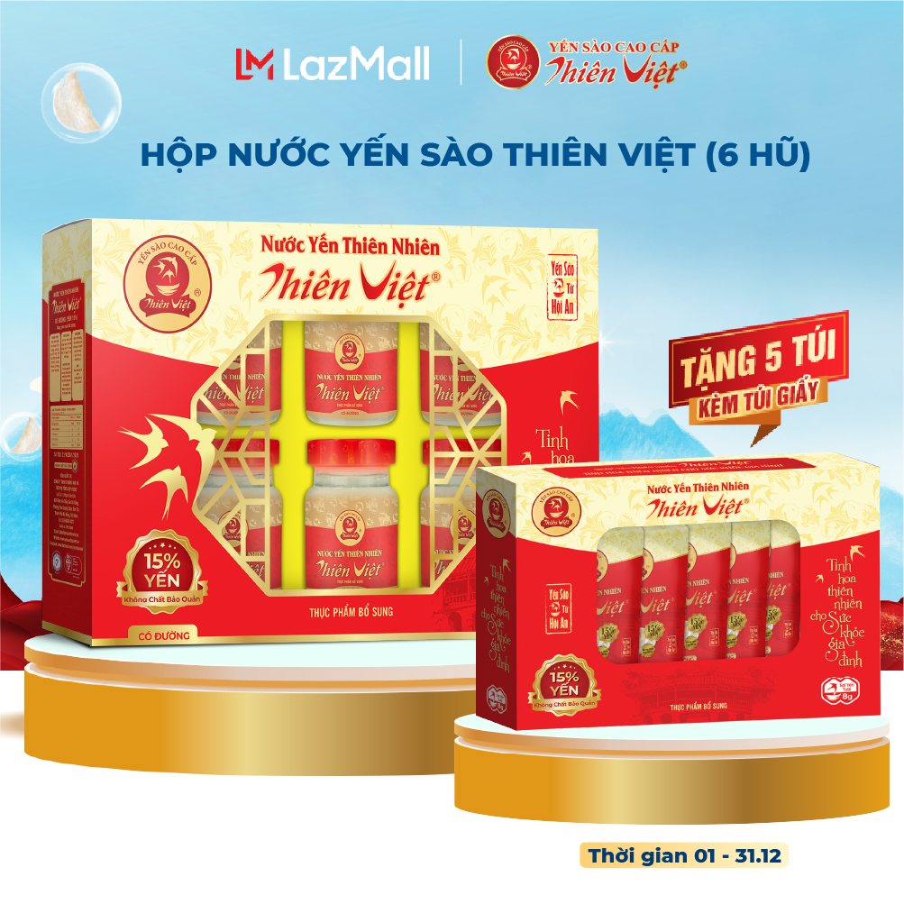 Nước Yến Sào Thiên Việt hàm lượng Yến 15% (Hộp 6 hũ x 70ml)