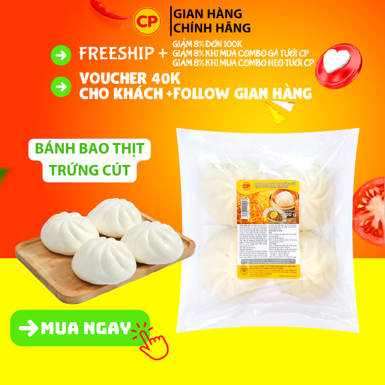 [2h] Bánh bao thịt trứng cút 500g - bánh bao ăn sáng tiện lợi