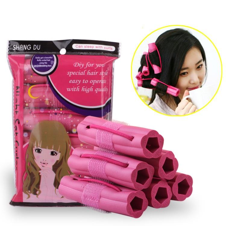 Bộ 6 ông lô uốn tóc, Bộ 6 ống uốn tóc Night Set Curler (Hồng), BỘ UỐN TÓC QUẤN DÂY NIGHT SET CURLER, Bộ Uốn Tóc Không Nhiệt - Night Set Curler, Mua Lô uốn tóc Bọt biển 6 ống siêu mềm lô cuốn tóc tạo kiểu