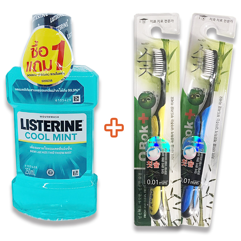[ Combo 3 món ] 2 Bàn chải than tre Hàn Quốc + Nước Súc Miệng LISTERINE 250ml Thái Lan, Hạn sử dụng 36 tháng.