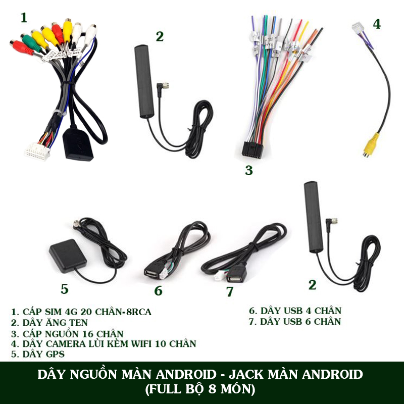 Jack màn hình android,dây sim 4g, dây camera lùi,dây gps,dây ăng ten,dây usb
