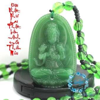 Dây chuyền phật Đại Nhật Như Lai - Vòng cổ mặt phật - Chuỗi hạt đeo cổ phật tuổi mùi, thân ( đá ngọc bích xanh )