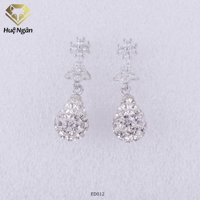 Bông tai bạc Ý 925 Huệ Ngân-Bông tai pha lê  ED012