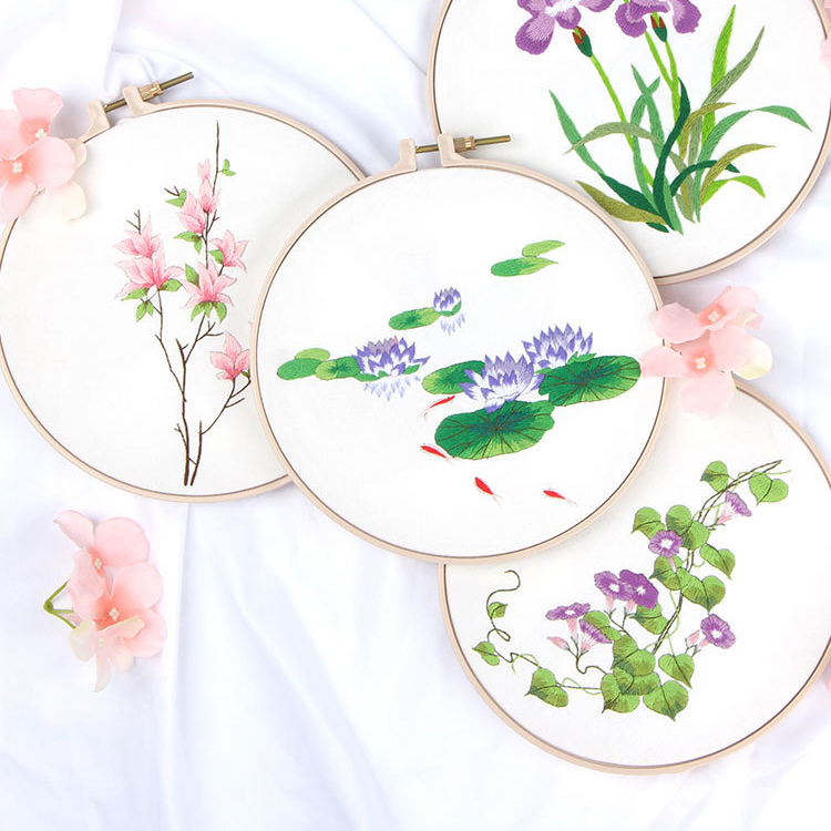Set thêu embroidery (kèm khung ,vải in sẵn mẫu và chỉ thêu, kim) - thêu hoa làm đồ thủ công