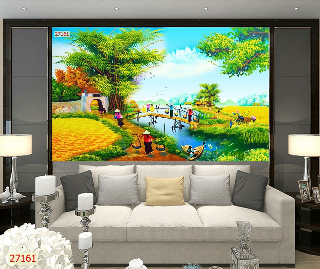 Tranh dán tường đồng quê việt nam trang trí nhà cửa phòng khách phòng ngủ chất liệu decal pp keo sẵn bóc dán PA