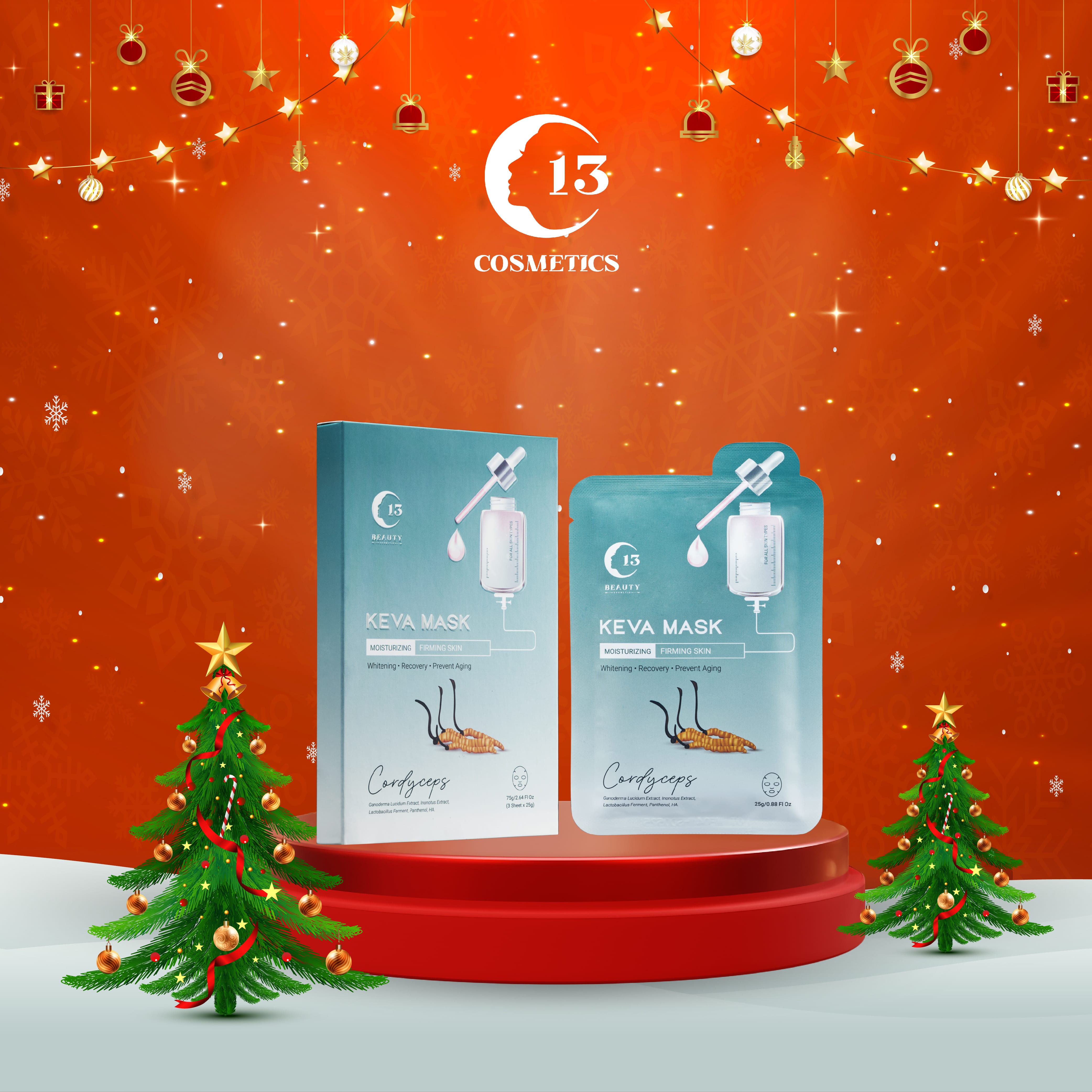 Hộp Mặt Nạ Thạch Dừa C13 Cosmetics Thu Trang Tinh Chất Đông Trùng Hạ Thảo Keva Mask Giúp Da Săn Chắc, Mịn Màng 3 Miếng