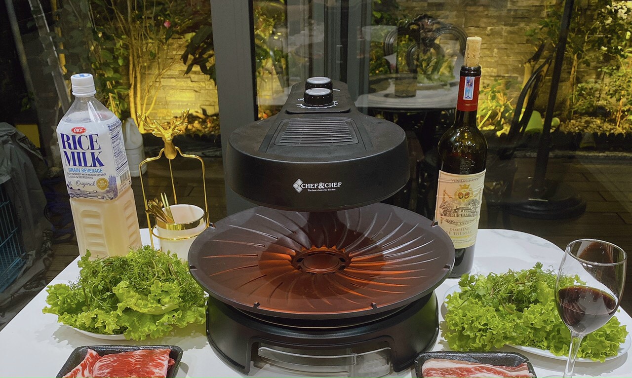 Bếp nướng hàn quốc bbq chef & chef nướng 360 độ nướng điện giúp nấu ăn ngon và dễ dàng vệ sinh bảo hành 12 tháng