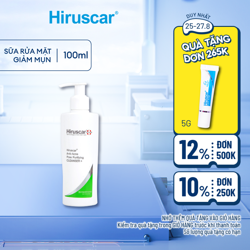 Sữa rửa mặt ngừa mụn Hiruscar Anti-Acne Cleanser+ 100ml