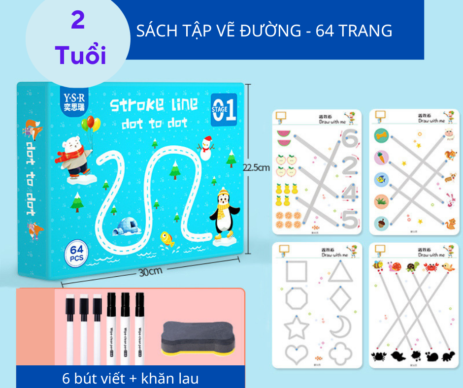 Sách tập tô vẽ xóa được tập vẽ đường nét thông minh cho bé 2 tuổi đồ chơi montessori giáo dục sơm cho bé làm quen bút