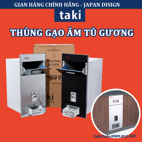 {Hàng Cao Cấp} Thùng Gạo Mặt Gương TAKI Tủ Bếp, Thùng Gạo Thông Minh, Thùng Gạo Âm Tủ Chính Hãng - Bảo Hành 10 Năm (Có Thợ Lắp Đặt)