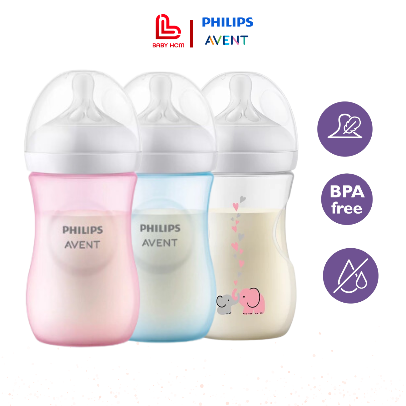 Bình sữa AVENT Natural cổ rộng 260ml mẫu mới,bản Mỹ, núm chọn theo tuổi bé.