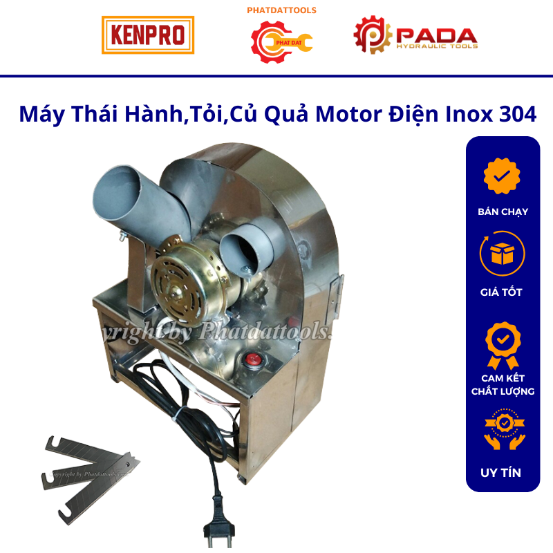 Máy thái hành,tỏi quay tay vỏ inox 304 cao cấp-Tặng bộ 3 lưỡi dao thay thế