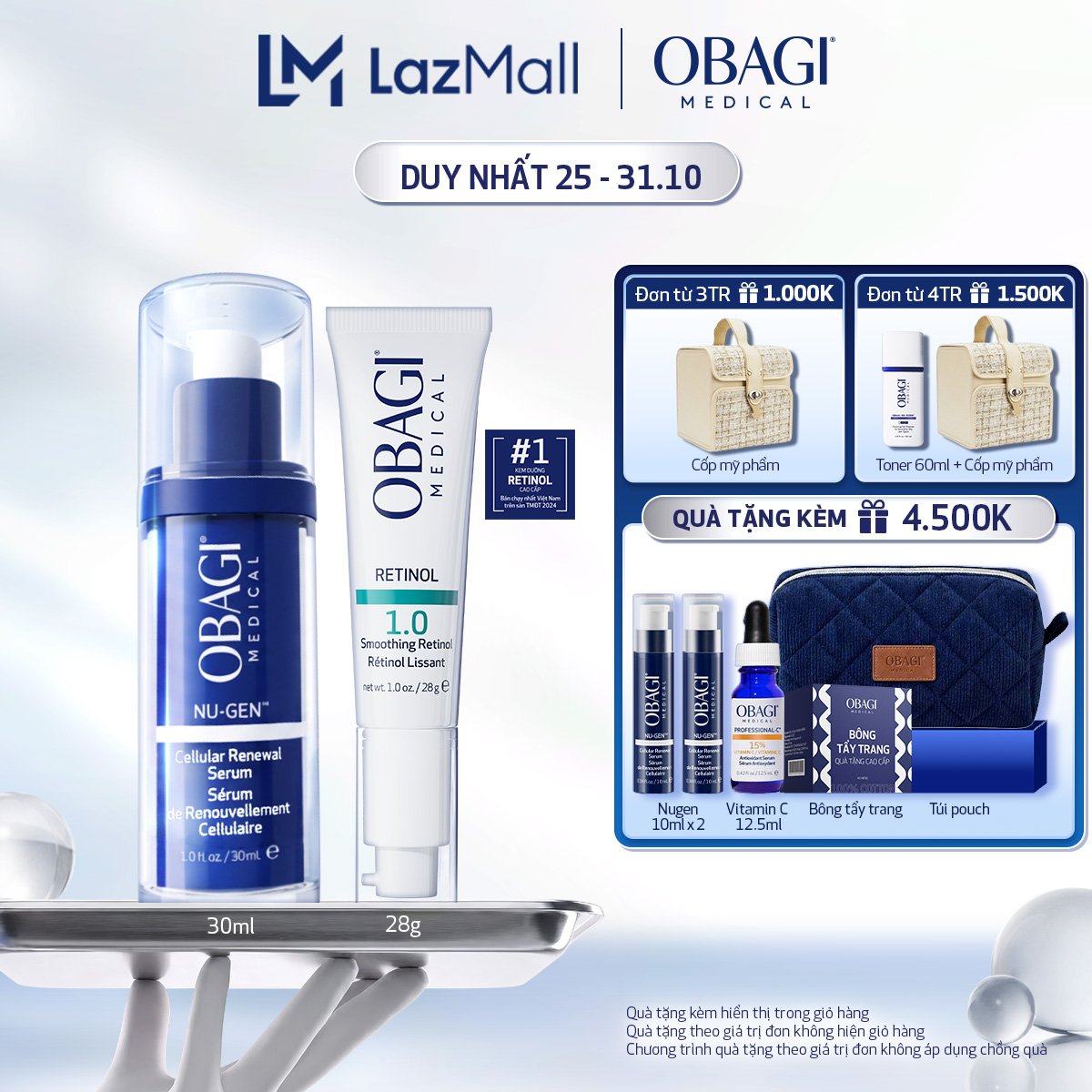 Bộ đôi Serum kích hoạt năng lượng tế bào NU-GEN™ 30ml  Kem Dưỡng Làm Mờ Nếp Nhăn, Mờ Thâm  Làm Đều Màu Da Obagi Retinol 1.0