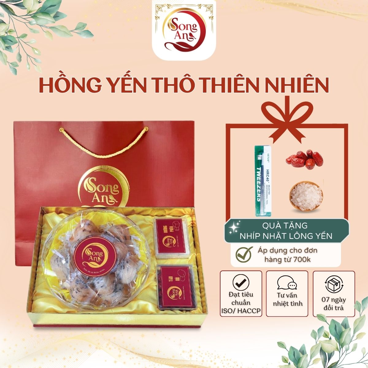 Hồng yến thiên nhiên, tổ yến thô nguyên chất, yến sào thô nguyên tổ còn lông Song An Food bồi bổ sức khỏe 100g